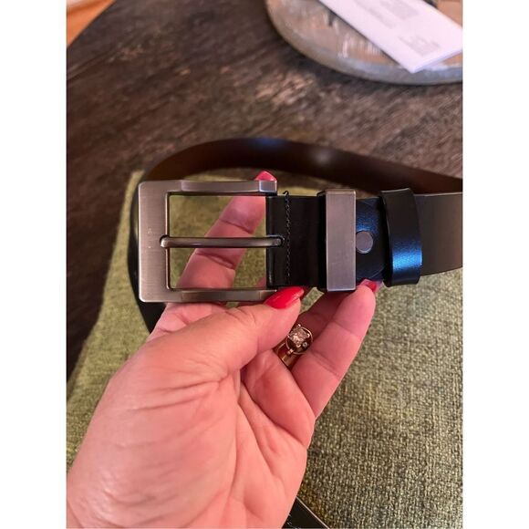 Rihachan Men’s Black Leather Pewter Buckle Belt sz 105 or US 42 - Picture 3 of 5